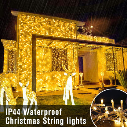 Zizin 98ft 300 LED Star Christmas String Lights 8 Modes for Outdoor Indoor Xmas Party Yellow