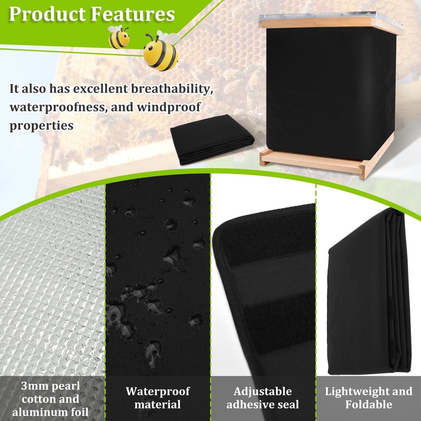 Winter Bee Hive Wrap 600D Oxford Beehive Wrap Adjustable Bee Hive Insulation Wrap Waterproof Beehive Winter Cover Windproof Bee Cozy Hive Wrap for Most Bee Hive