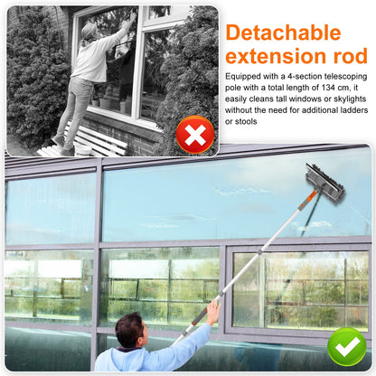 Txkrhwa 63 inch Window Cleaning Squeegee Cleaner Kit, 3 in 1 Window Squeegee Extension Pole Long Handle & Groove Cleaning Tool for Window, Car, Shower Glass Door, Mirror, Indoor & Outdoor