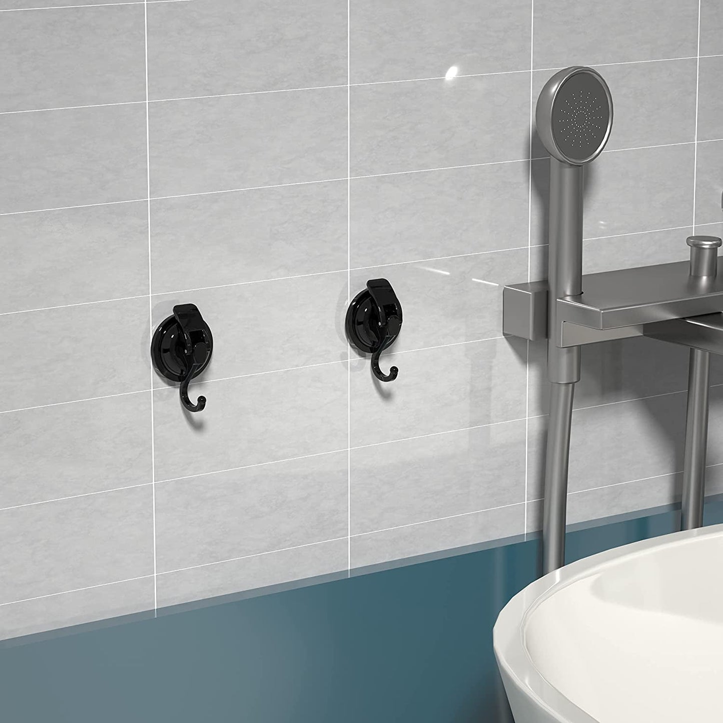 Wekvgz Socont Removable Suction Cup Hooks (2 Pack), Black Heavy Duty Vacuum Shower Hooks, Powerful Wreath Hanger for Bathroom Restroom Kitchen