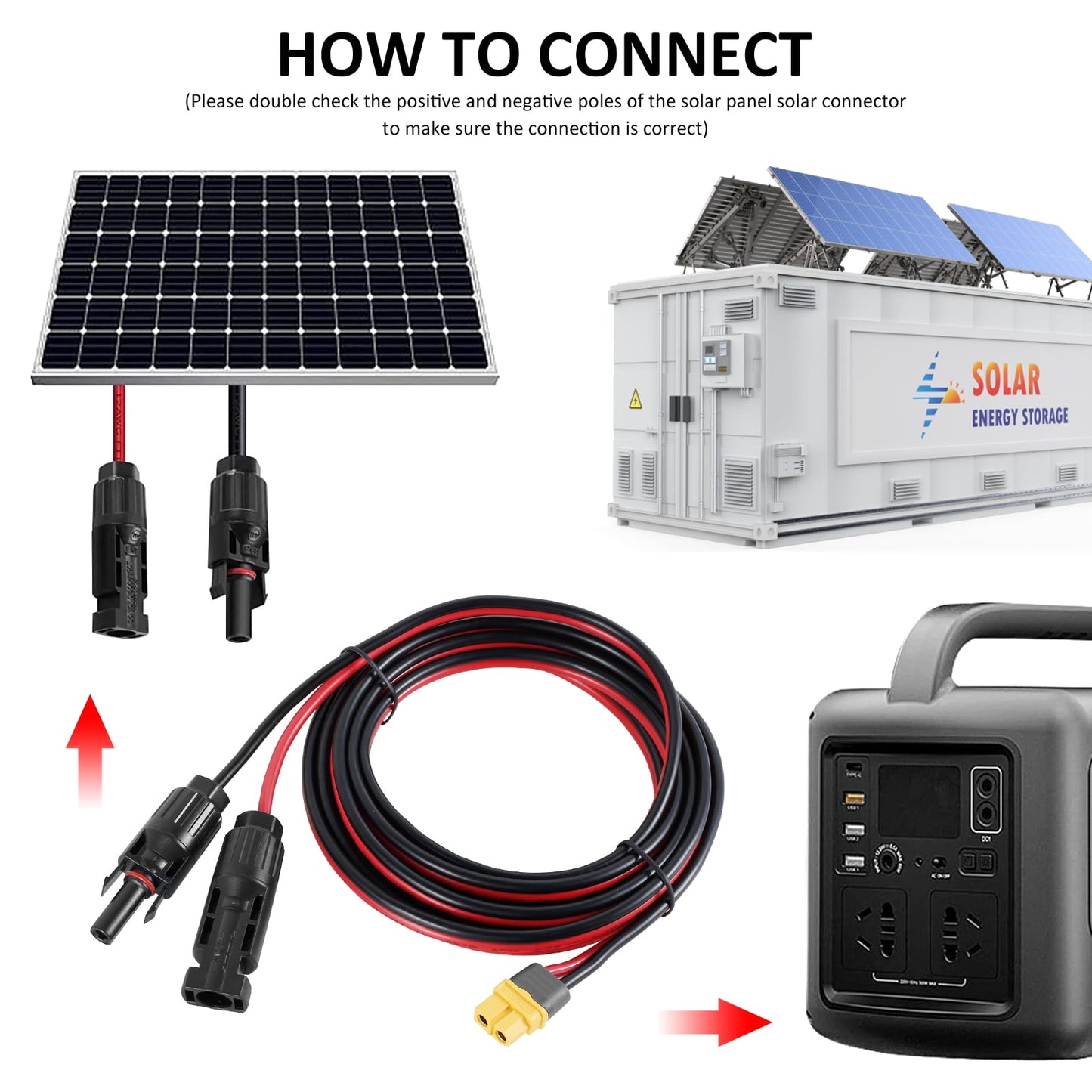 Pluokvzr Power Solar to XT60 Charge Extension Cable IP67 Waterproof 12AWG 10FT Solar Connector to XT60 Adapter Cable for Solar Panel