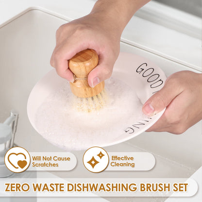 Qenwkxz 3 Packs Wooden Dish Brush, Natural Bamboo Dish Scrub Brush, Sisal Bristles Dish Scrubber Brush, Kitchen Scrub Brush with Handle and Hanging Rope for Cleaning