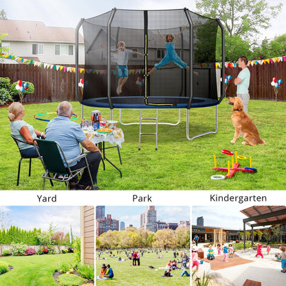 TRIPLE TREE 10 FT Trampoline with Safe Enclosure Net, 660 lbs Capacity for 3 Kids, Outdoor Fitness Trampoline with Waterproof Jump Mat Ladder for Indoor Park Kindergarten Toddler Trampolines