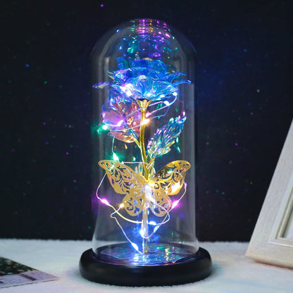 Tcwhniev Rose Light Artificial Galaxy Rose Lamp with Butterfly and Colorful LED Rose Flowers In Glass Battery Powered Gifts for Women Girls for Wedding Mother's Day Valentine's Day