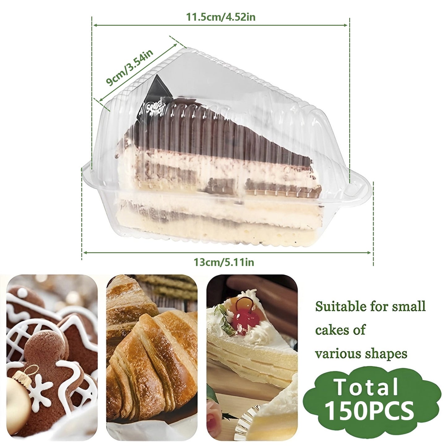 150Pcs Cake Slice Container Clear Triangle Dessert Box Reusable Food Packing Box Plastic Mousse Cheesecake Take Out Box Stackable Sandwich Holder for Fruit Cake Cheese Muffin