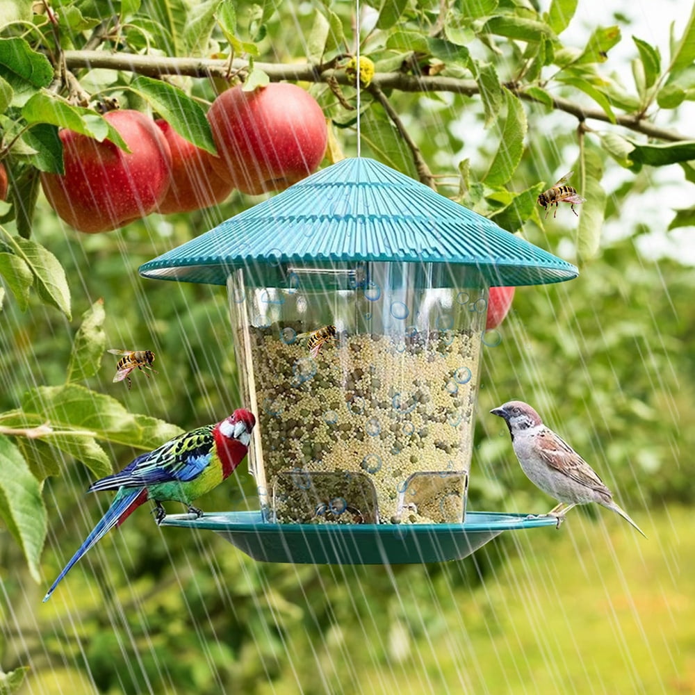 Lzvxtym Bird Feeder,Bird Feeding Station Hanging Transparent Large Capacity Bird Feeder with Roof for Wild Birds Hanging in the Garden and Balcony