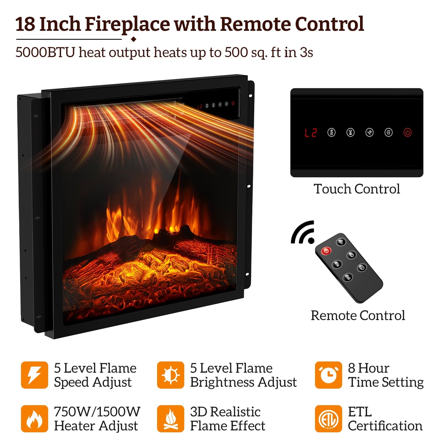 BREEZEHEAT 58" Farmhouse Fireplace TV Stand with 18" Electric Fireplace for TVs up to 65''