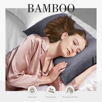 SORMAG Bamboo Cooling Pillowcases Queen Pillow Cases Set of 2 Pack,Dark Grey 20x30 inches