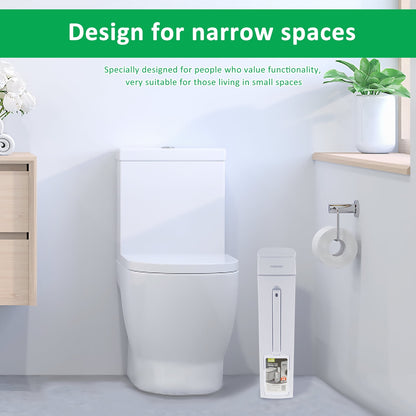 Trash Can Trash Can with Toilet Brush Holder Press-Type Plastic Garbage Can 4.5L Slim Rectangular Trash Bin for Toilet Kitchen