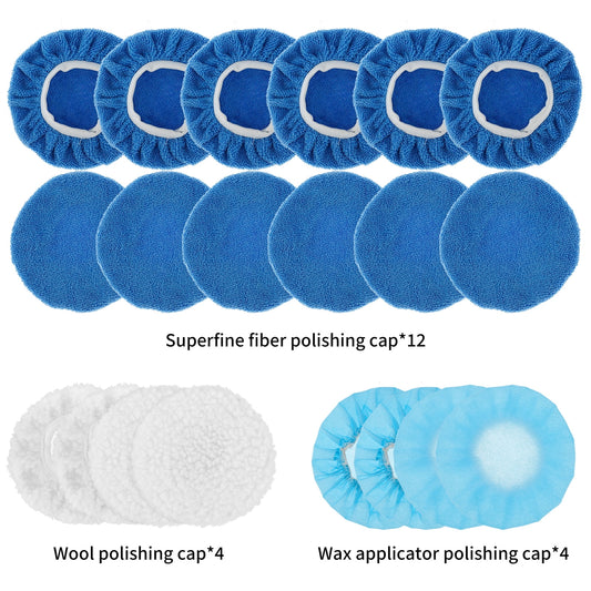 verlacod 20Pcs Car Buffer Polisher Pad,Soft Microfiber Polishing Bonnets 5-6inch with Woollen Polishing Bonnets for Waxing Polishing