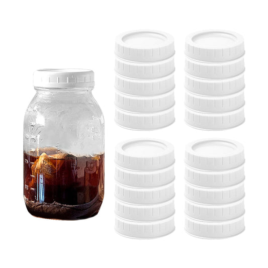 verlacod 20pcs Food-Grade Plastic Glass Jar Lids Fit Regular Mouth 70mm ,Reusable Leak Proof Replacement,White